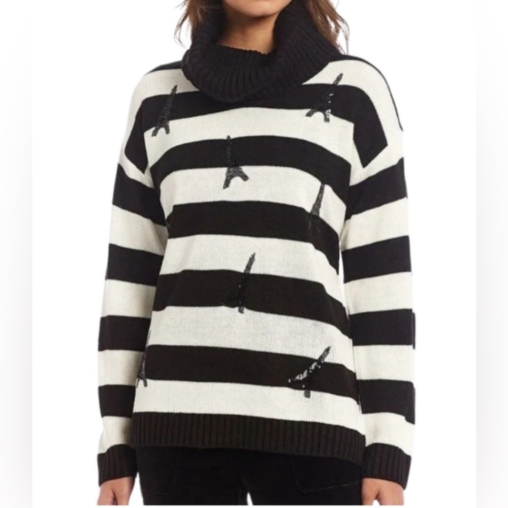 KARL LAGERFELD Eiffel Tower Striped Turtle Neck Sweater‎